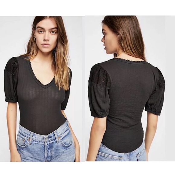 Free People St. James Black Crochet Lace Tee Top - Picture 13 of 13